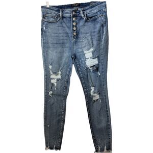Judy Blue Skinny Fit Faded Distressed Raw Step Hem Light Wash Jean Size 11/30